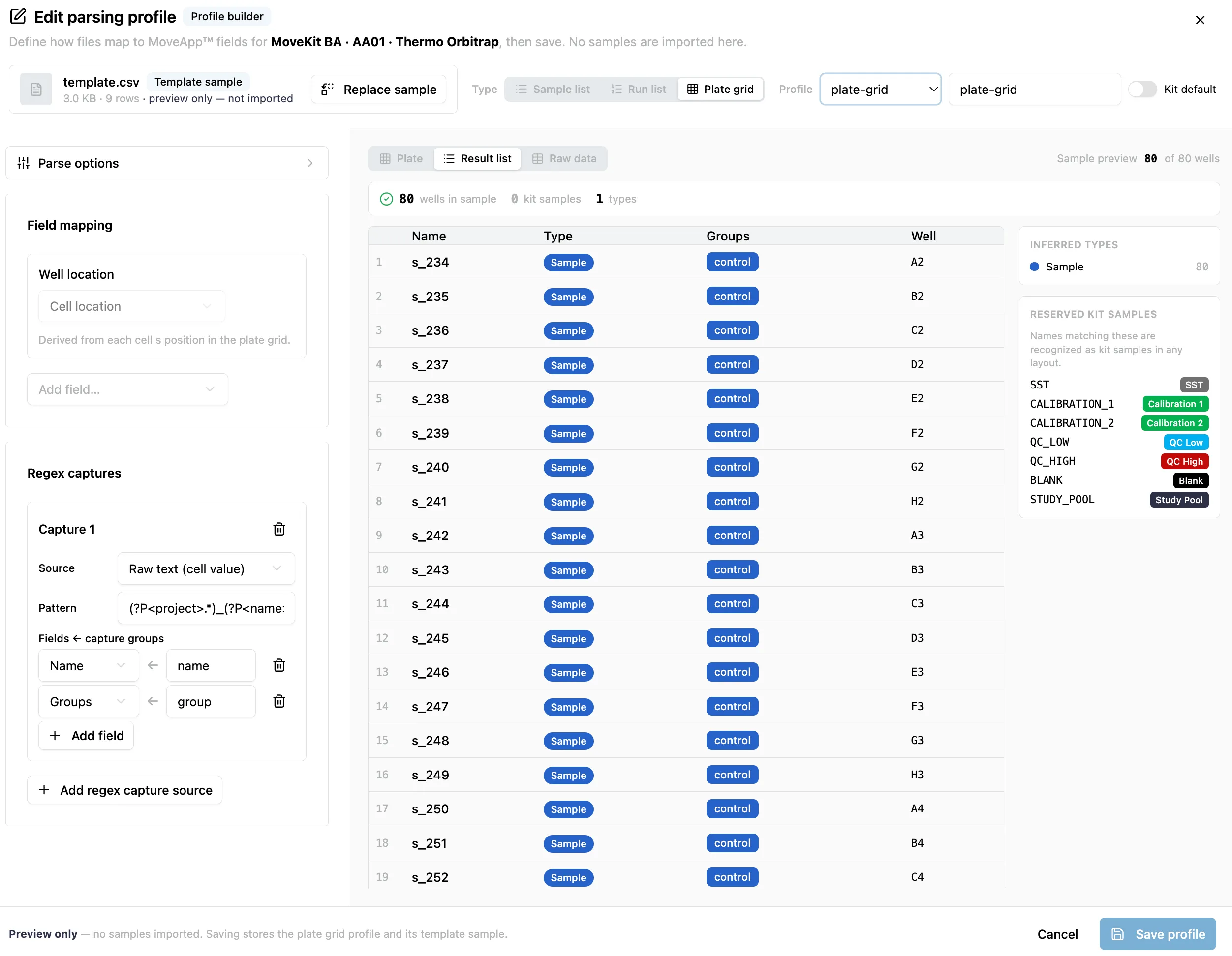 left Profile Builder Screenshot: an agent-tool-oriented CSV importer builder (with a human interface)